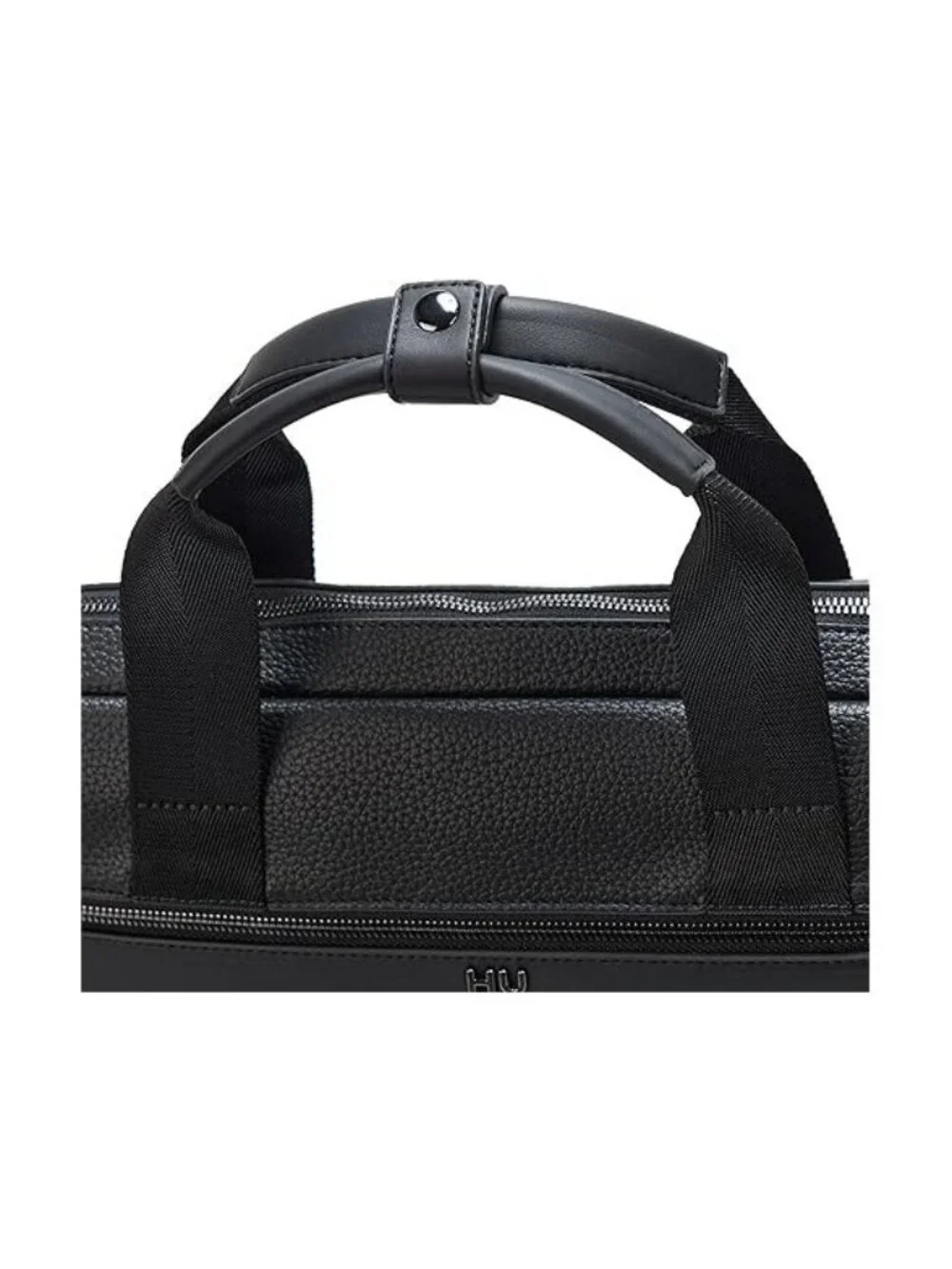 HUGO BOSS Stacked Logo PU Leather Briefcase Pitch Black Business Laptop Bag NWT